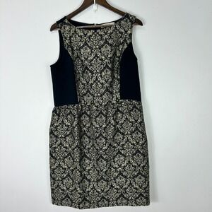 LOFT Sleeveless Sheath Dress Black Gold Brocade Jacquard Size 14 Party Event